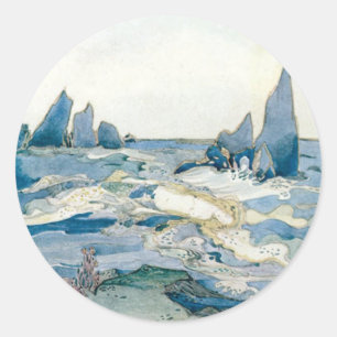 ADESIVO REDONDO IMPRESSÃO AZUL DO OCEANO DA SEREIA DO VINTAGE