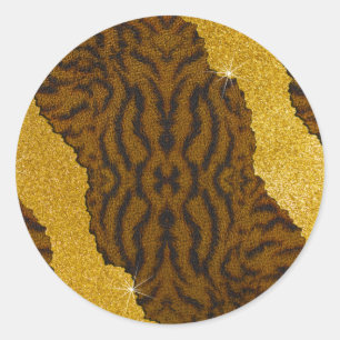 Adesivo Redondo Impressão bonito De Tigre De Couro Com Glitter