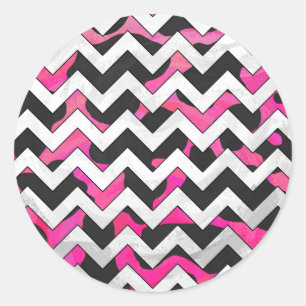 Adesivo Redondo Impressão Chevron Cow Hot Pink e Black