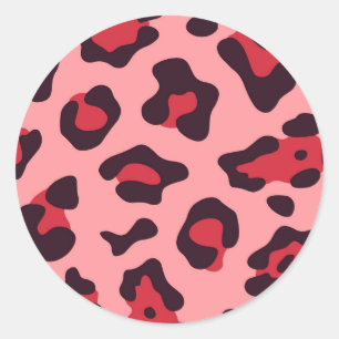 Adesivo Redondo Impressão cor-de-rosa do leopardo
