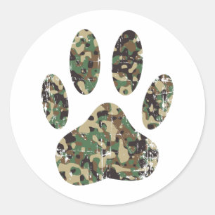 Adesivo Redondo Impressão da Camo Dog Paw