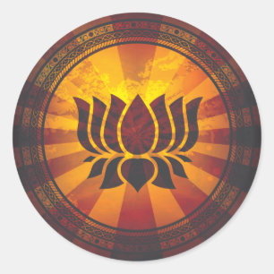 Adesivo Redondo Impressão da flor de Lotus do vintage