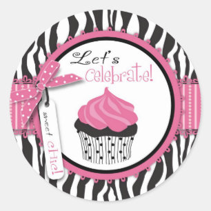 Adesivo Redondo Impressão da zebra & chá de fraldas do cupcake