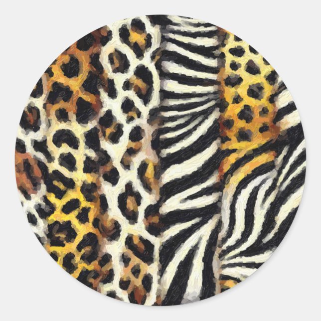 Adesivo Redondo Impressão de Animal Selvagem Misto Pintado Abstrat (Frente)
