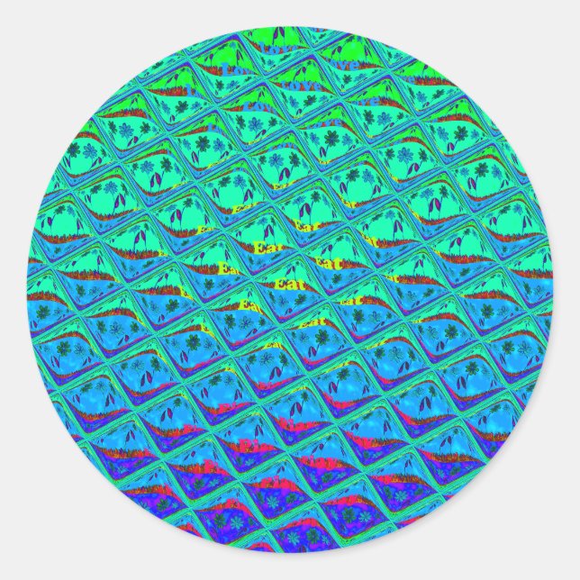 Adesivo Redondo Impressão de Arte de Motif Azul Italiano (Frente)