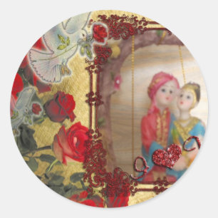 Adesivo Redondo Impressão de Arte Gráfica Doll de Casamento