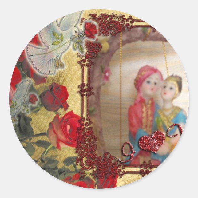 Adesivo Redondo Impressão de Arte Gráfica Doll de Casamento (Frente)