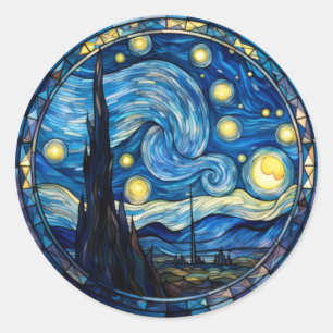 Adesivo Redondo Impressão de Arte Inspirada na Noite Estrelada Gir