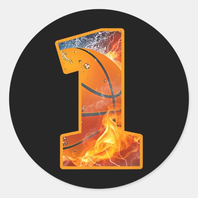 Adesivo Redondo Impressão de basquete de primeiro aniversario 1 an (Frente)