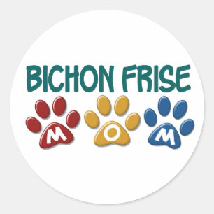Adesivo Redondo Impressão de BICHON FRISE MOM Paw
