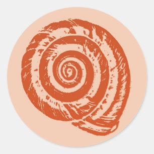Adesivo Redondo Impressão de bloco espiral do Seashell, laranja