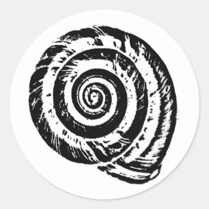 Adesivo Redondo Impressão de bloco espiral do Seashell, preto e