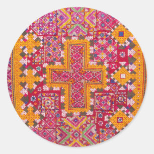 Adesivo Redondo Impressão de bordados indianos coloridos