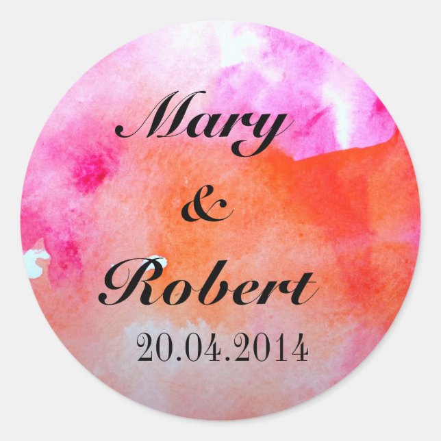 Adesivo Redondo Impressão de Casamento de Aquarela (Frente)