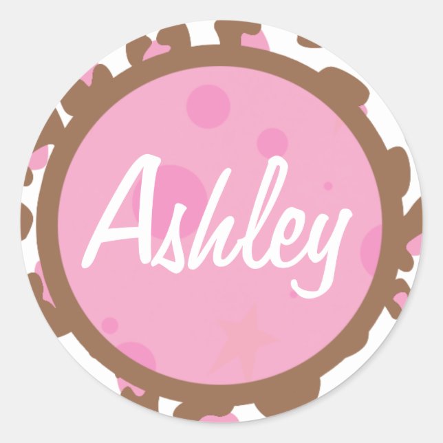 Adesivo Redondo Impressão de Chita Rosa (Frente)