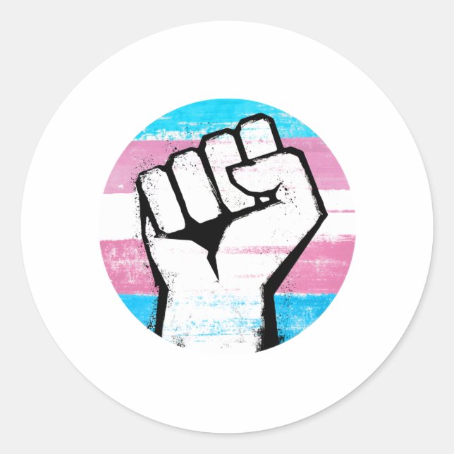 Adesivo Redondo Impressão de Círculo do Punho do Orgulho Trans (Frente)