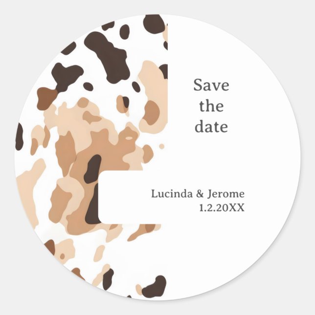 Adesivo Redondo impressão de fazenda de Casamento de  Salve a data (Frente)