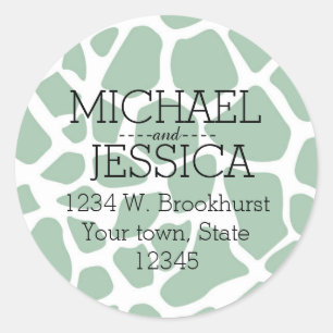 Adesivo Redondo Impressão de Girafa Verde Endereço Personalizado