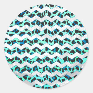 Adesivo Redondo Impressão de Leopard Black and Teal
