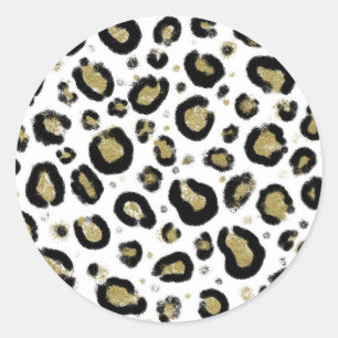 Adesivo Redondo Impressão de Leopardo Branco Dourado e Leopard Ch