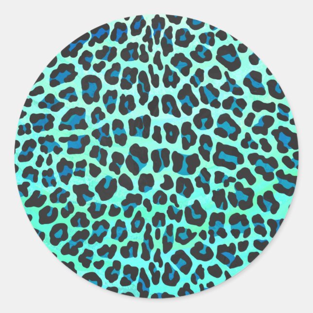 Adesivo Redondo Impressão de Leopardo Negro e Teal (Frente)