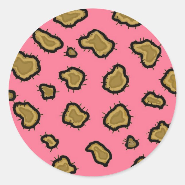 Adesivo Redondo Impressão de leopardo rosa (Frente)