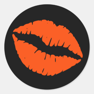 Adesivo Redondo Impressão de Lipstick preto e laranja vermelho