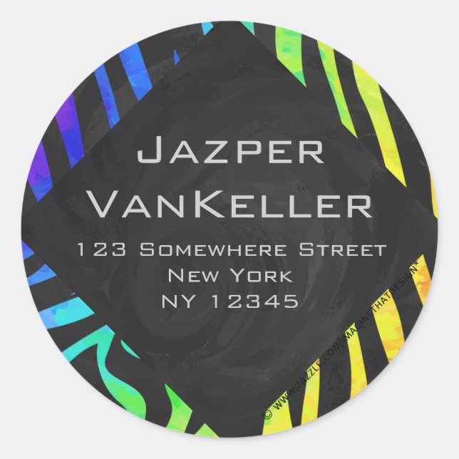 Adesivo Redondo Impressão de Monograma Zebra Negra e Arco-Íris (Frente)