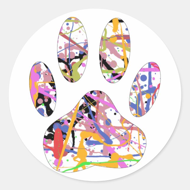 Adesivo Redondo Impressão de Paint Splatter Dog Paw (Frente)