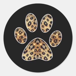 Adesivo Redondo Impressão de Pata com Brilho de Leopardo Dourado e