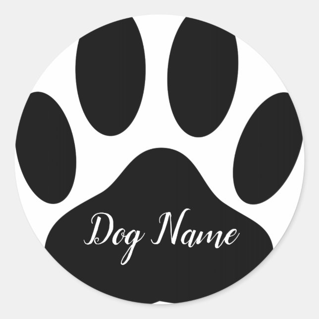 Adesivo Redondo Impressão de Pata de Cachorro Com Nome Editável (Frente)