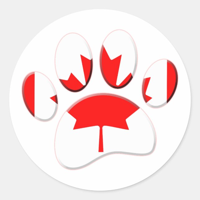 Adesivo Redondo Impressão de Pata de Cachorro no Canadá (Frente)