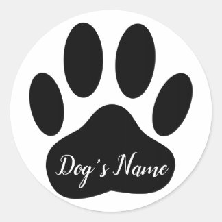 Adesivo Redondo Impressão de Pata de Cão com Nome Personalizado