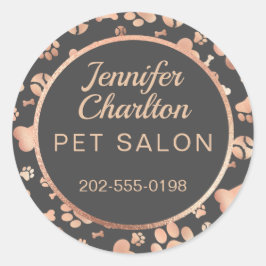 Adesivo Redondo Impressão de Pet Salon Pet Salon Pet rosa Dourada