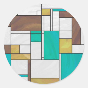 Adesivo Redondo Impressão de Teal Amarelo Mondrian