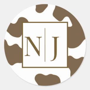 Adesivo Redondo Impressão de Vaca Marrom e Branca Country Western 