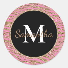 Adesivo Redondo Impressão de Zebra Cinza Dourada Rosa