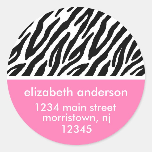 Adesivo Redondo Impressão de Zebra Rosa na moda (Frente)