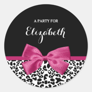 Adesivo Redondo Impressão do Leopardo de Fita Rosa Vivaciosa Escur