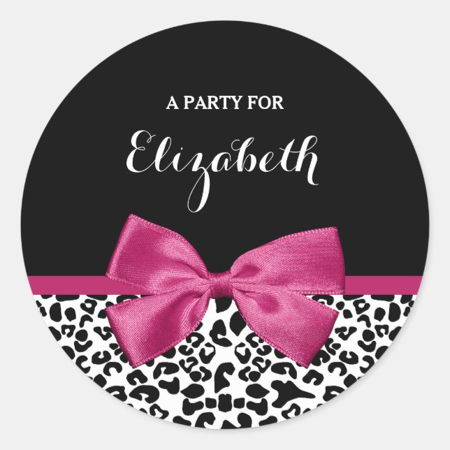 Adesivo Redondo Impressão do Leopardo de Fita Rosa Vivaciosa Escur (Frente)