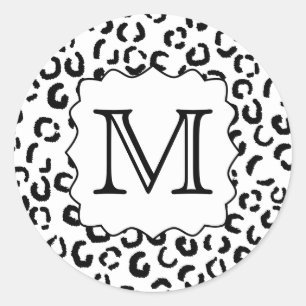 Adesivo Redondo Impressão do Leopardo Monograma Personalizado Pret