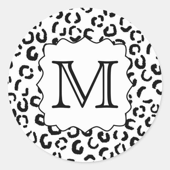 Adesivo Redondo Impressão do Leopardo Monograma Personalizado Pret (Frente)
