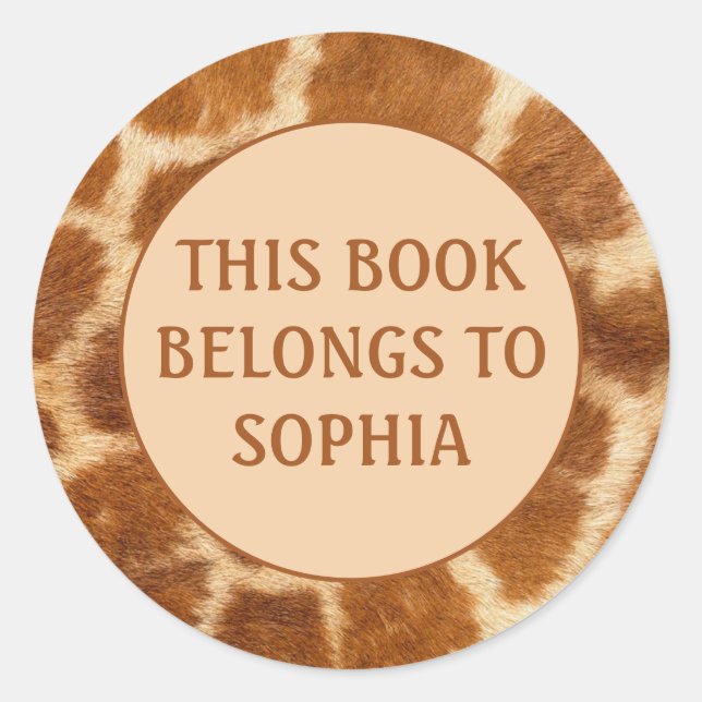 Adesivo Redondo Impressão do Livro Castanho Laranja Girafa Nome Pl (Frente)