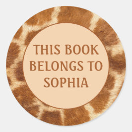Adesivo Redondo Impressão do Livro Castanho Laranja Girafa Nome Pl