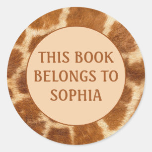Adesivo Redondo Impressão do Livro Castanho Laranja Girafa Nome Pl