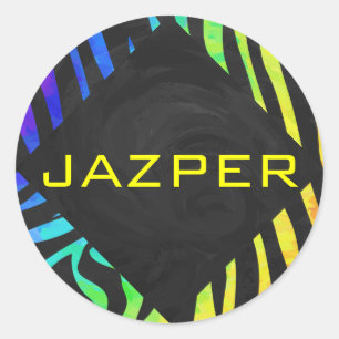 Adesivo Redondo Impressão do Monograma Zebra Preto e Arco-Íris