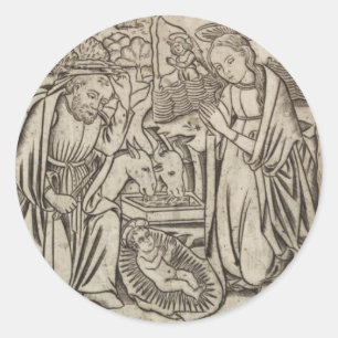 ADESIVO REDONDO IMPRESSÃO DO RENASCIMENTO DO CARTÃO DE NATAL DA