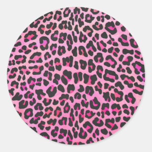 Adesivo Redondo Impressão do rosa preto e quente do leopardo