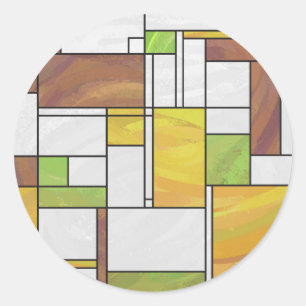 Adesivo Redondo Impressão do verde amarelo de Mondrian Brown