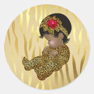 Adesivo Redondo Impressão Dourado da zebra da faísca com bebê d